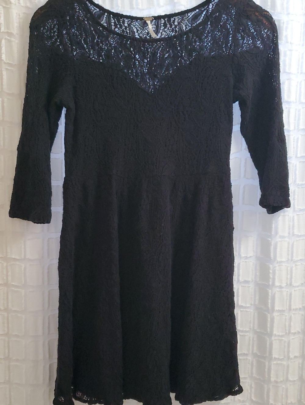 Free People Black Lacey Look Long Sleeve Fit & Flare Dress